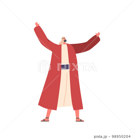 Man Rejoices Raising Hands. Biblical Male Praises God. Old Testament Stories of Salvation. Cartoon Vector Illustration 98950204