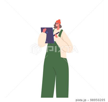 Woman Character Makes Sketch on Graphic Tablet. Smiling Young Designer, Successful Artist. Cartoon Vector Illustration 98950205