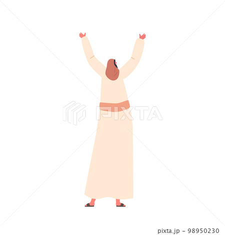 Woman Dances Smiling. Jewish Woman Celebrates Creation of Golden Taurus. Idol Worship. Cartoon Vector Illustration 98950230