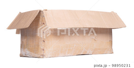 Battered cartboard box isolated on white 98950231
