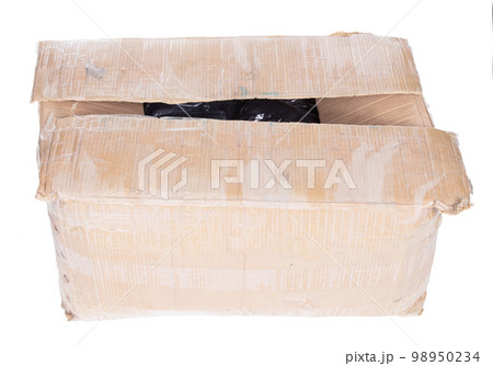 Battered cartboard box isolated on white Battered cartboard box isolated on white 98950234