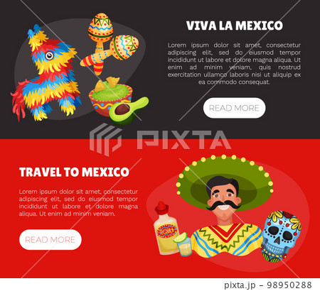 Ethnic Mexican Symbols Banner Design with Traditional Objects Vector Template 98950288