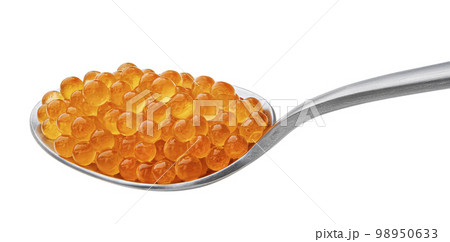 Red caviar in spoon isolated on white background, full depth of field 98950633