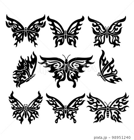 Y2k Tattoo Stickers Flame and Fire Chain Heart Butterfly Flower  Necklace Triball Glamour in Trendy 90s 00s Stock Vector  Illustration of  butterfly necklace 274664128