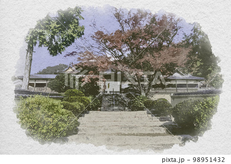 水彩画風　法泉寺　三の門　岡山県井原市 98951432