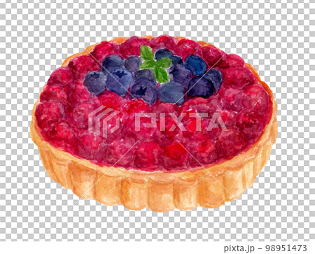 Hand drawn watercolor raspberry tart 98951473