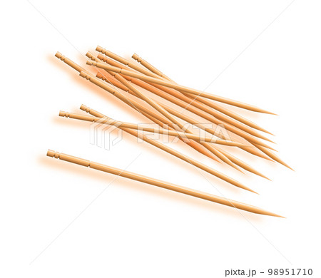 Wooden toothpicks . Bamboo Toothpick small sharp, Realistic wood. Vector Wooden toothpicks . Bamboo Toothpick small sharp, Realistic wood. Vector 98951710