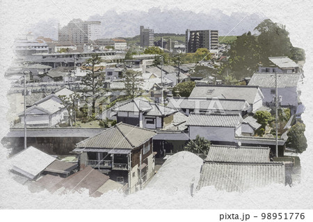 水彩画風　倉敷の町屋　岡山県倉敷市 98951776