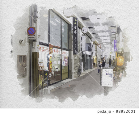 水彩画風　倉敷駅南口　えびす通商店街　岡山県倉敷市 98952001