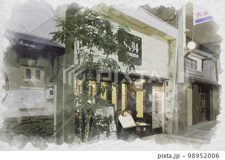 水彩画風 倉敷駅南口 えびす通商店街 岡山県倉敷市 水彩画風 倉敷駅南口 えびす通商店街 岡山県倉敷市 98952006