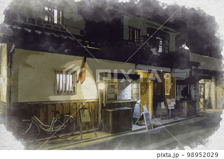 水彩画風　倉敷駅南口　路地裏の飲食店　岡山県倉敷市 98952029