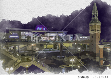 水彩画風 倉敷駅北口 駅前ロータリー 岡山県倉敷市 水彩画風 倉敷駅北口 駅前ロータリー 岡山県倉敷市 98952033