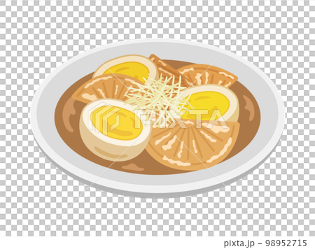 皿に盛り付けられた、玉子と大根の煮物のイラスト 98952715
