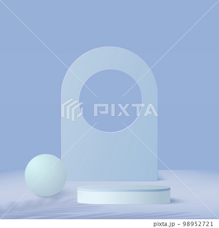 3d blue color podium and minimal blue color wall scene. 3d podium minimal abstract background. Pastel color abstract room design. Vector 98952721