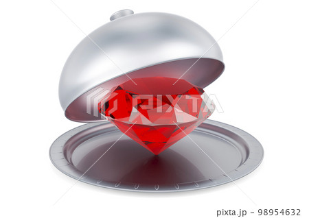 Restaurant cloche with red gemstone, 3D rendering Restaurant cloche with red gemstone, 3D rendering 98954632