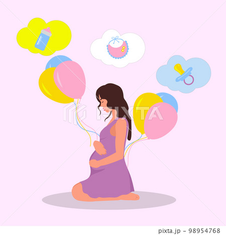 A pregnant woman thinking about her baby 98954768