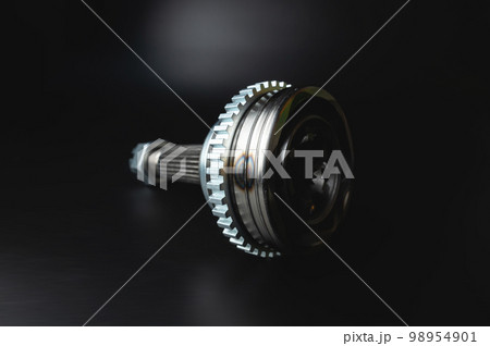 SHRUS brand new with copy space on black background. Shallow depth of field new metal detail. Background of new spare parts in selective focus SHRUS brand new with copy space on black background. Shallow depth of field new metal detail. Background of new spare parts in selective focus 98954901