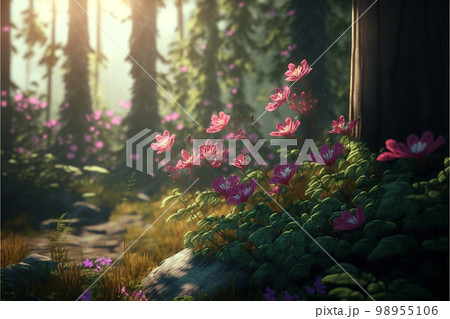 イラスト 花 ピンク 植物 幻想 ファンタジー 98955106