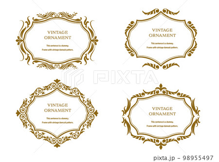 表彰状、オリエント柄、アラベスク柄、ダマスク柄の飾り罫ビンテージのフレームのセット、エンブレム 98955497