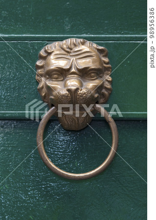 Lion head shaped brass door knocker Lion head shaped brass door knocker 98956386