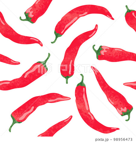 Seamless vector watercolor hot chili pepper pattern 98956473