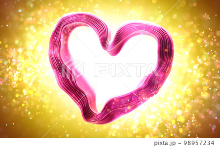 Ribbons in shape of Heart with drapery layers and folded textile ruffle. Ribbons in shape of Heart with drapery layers and folded textile ruffle. 98957234
