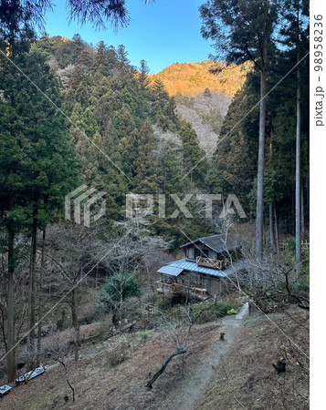 冬の奥多摩「本仁田山」と民家 98958236