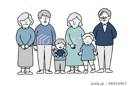 家族が集合しているイラスト素材　ブルー	 98959907