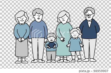家族が集合しているイラスト素材　ブルー	 98959907