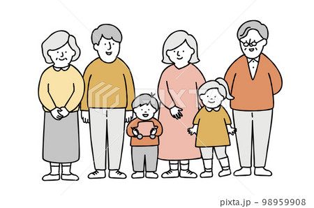 家族が集合しているイラスト素材　イエロー	 98959908