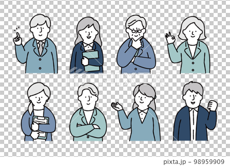 ビジネスパーソンのポジティブな表情セット　ブルー 98959909