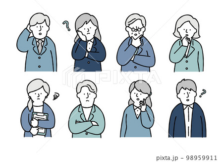 ビジネスパーソンのネガティブな表情セット　ブルー 98959911