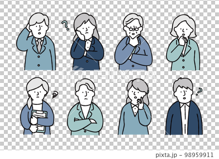 ビジネスパーソンのネガティブな表情セット　ブルー 98959911