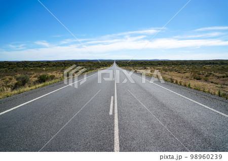 吸い込まれるような大平原の直線道路 98960239