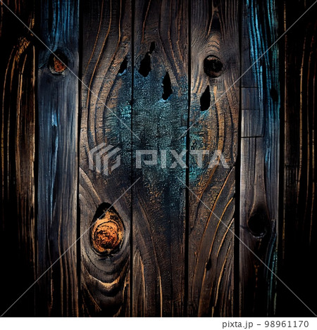 Shou Sugi Ban dyed wood surface abstract background. Decorative timber panels closeup, detailed wooden texture. Natural vintage colored wood material abstract pattern. 98961170