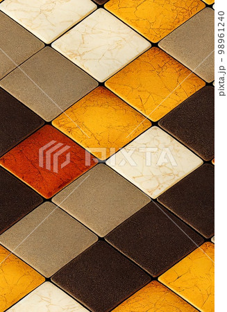 Colorful vintage tile surface abstract background. Decorative ceramic texture closeup, detailed interior mosaic. Natural material geometric vintage tile pattern. 98961240