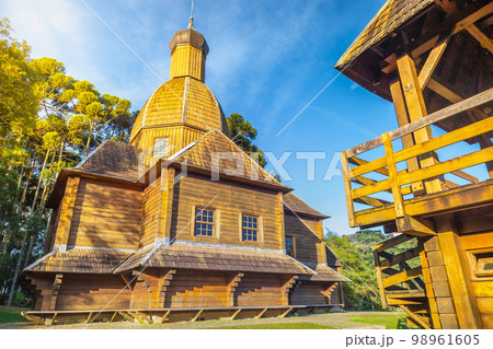 Wooden orthodox ukrainian church in Curitiba, capital of Parana state, Brazil 98961605