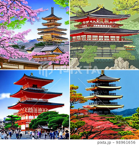 京都の五重の塔と寺院のイラスト素材 [98961656] - PIXTA
