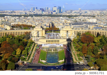 Parisien architecture and french roofs from above Eiffel tower at sunrise, Paris, France Parisien architecture and french roofs from above Eiffel tower at sunrise, Paris, France 98961701