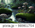 Forest with stream and mushrooms Ai generative	 98961754