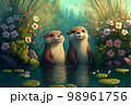 Two cute otters AI generative	 98961756
