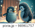 Cute cartoon style penguins AI generative	 98961757