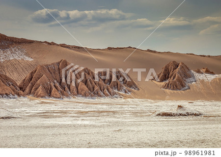 Moon Valley dramatic landscape at Sunset, Atacama Desert, Chile Moon Valley dramatic landscape at Sunset, Atacama Desert, Chile 98961981