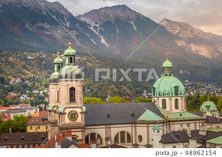 Aerial view of Innsbruck City cathedral at autumn, the capital of Tyrol, Austria 98962154
