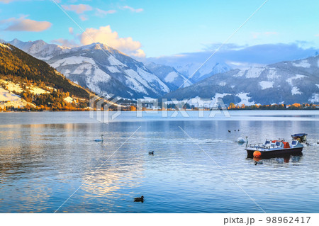 Zell am See gardens and blue lake idyllic landscape in Carinthia, Austria Zell am See gardens and blue lake idyllic landscape in Carinthia, Austria 98962417