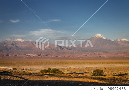 Licancabur and dramatic volcanic landscape at Sunset, Atacama Desert, Chile 98962428