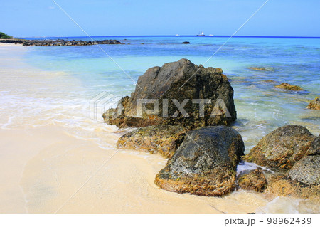 Secluded turquoise beach in Aruba, Caribbean Blue sea, Duth Antilles 98962439