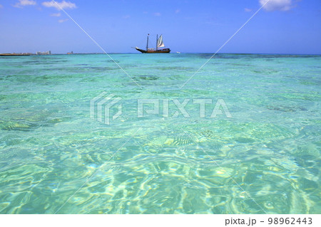 Secluded turquoise beach in Aruba, Caribbean Blue sea, Duth Antilles 98962443