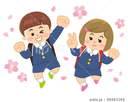 ジャンプする小学生と桜 入学式 ジャンプする小学生と桜 入学式 98963268