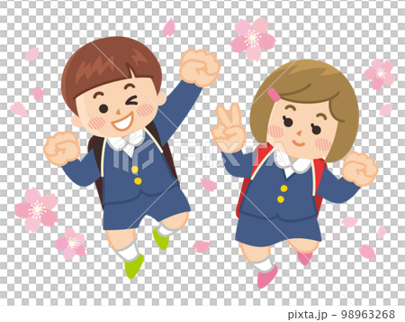 ジャンプする小学生と桜 入学式 ジャンプする小学生と桜 入学式 98963268